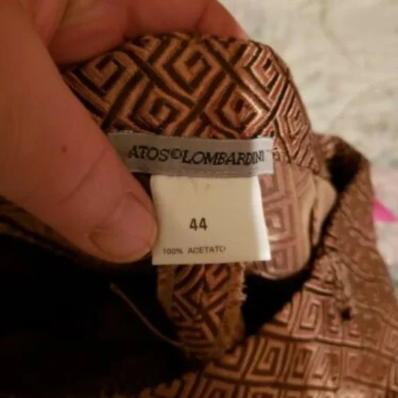 Atos Lombardini Gold & Brown Metallic Greek KeyTrousers - Picture 2 of 8